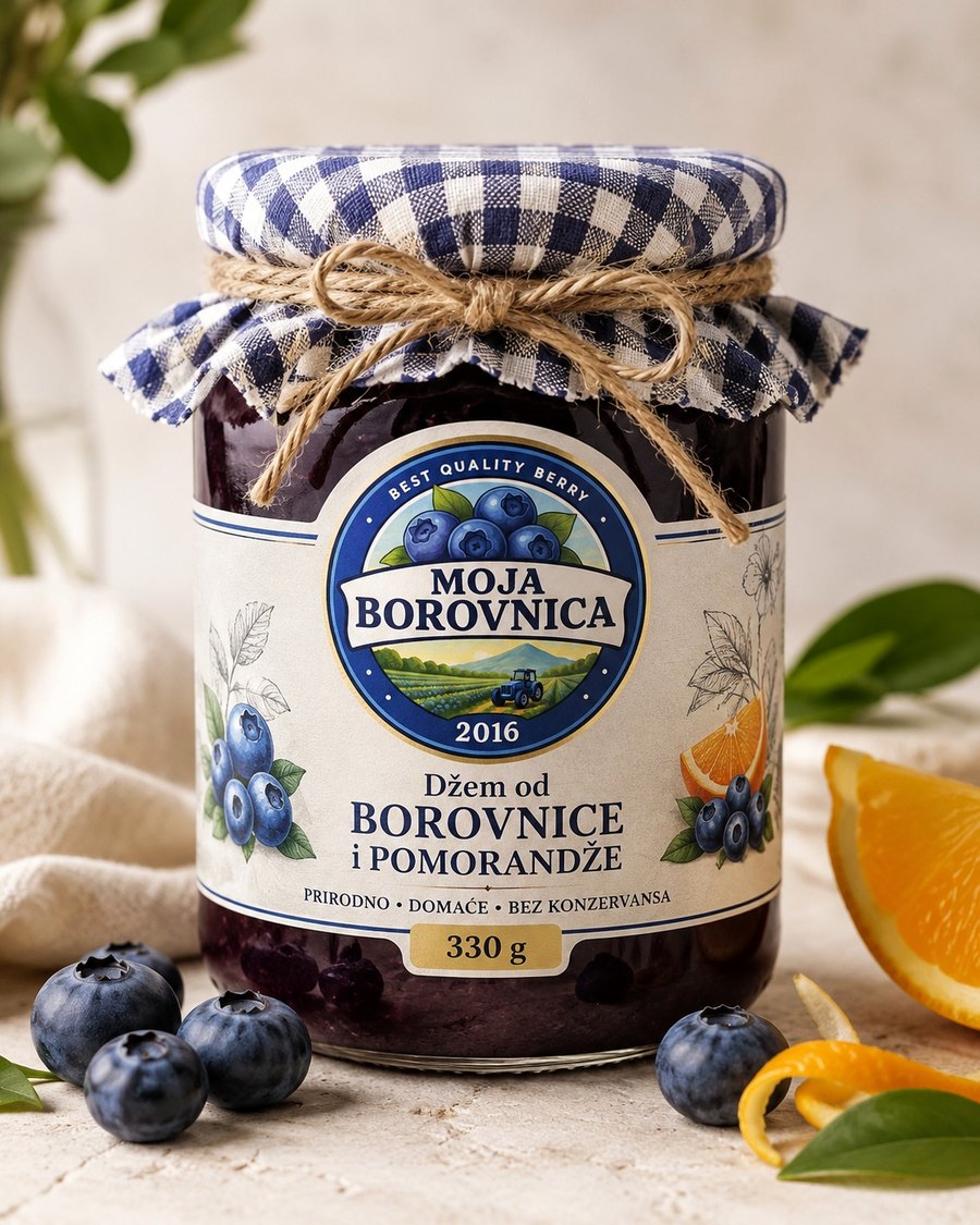 Tegla domaćeg džema od borovnice i pomorandže, 330 g