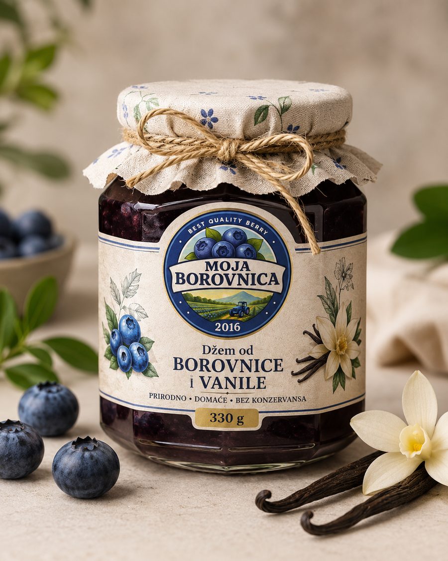Tegla domaćeg džema od borovnice i vanile, 330 g