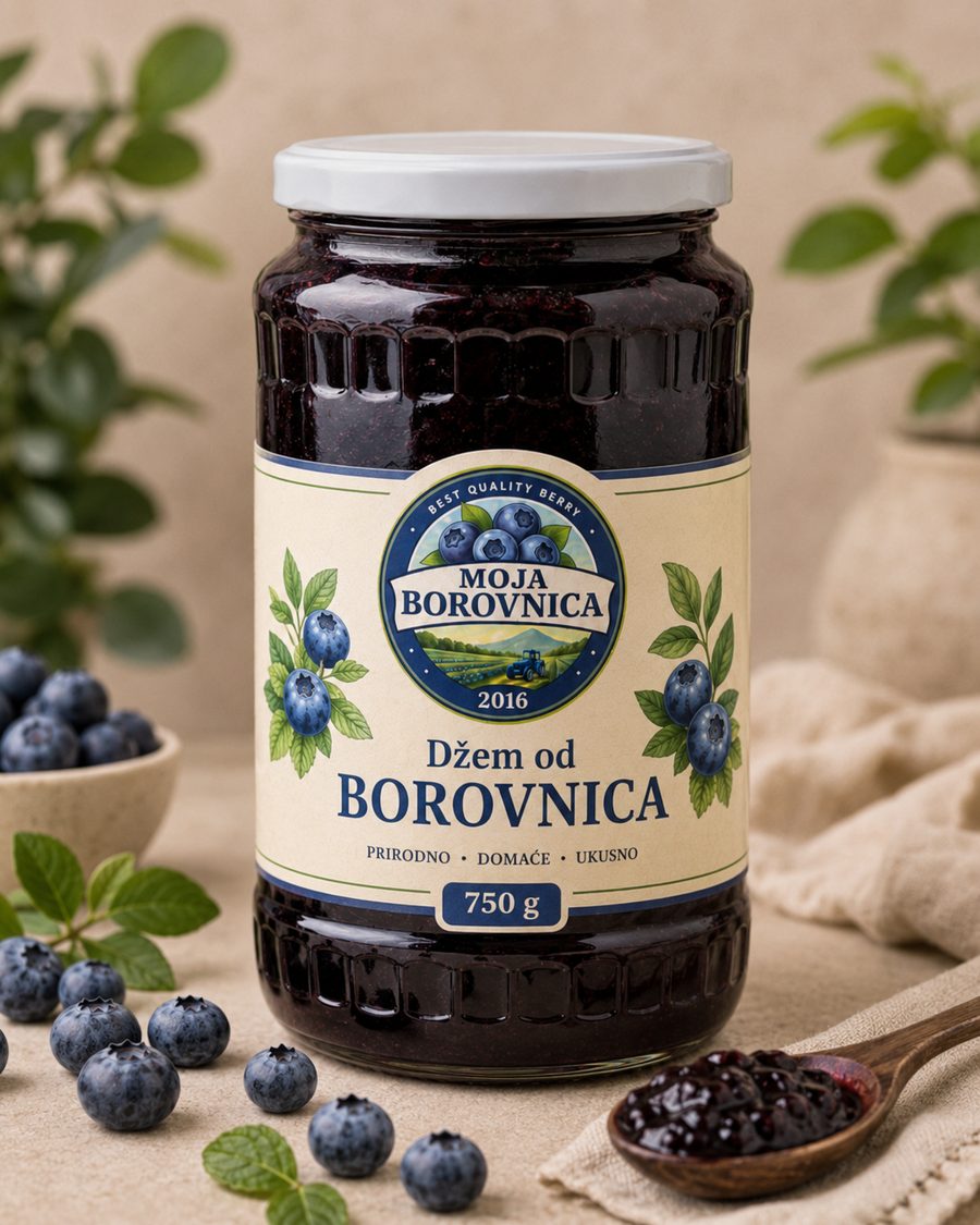 Tegla domaćeg džema od borovnice, porodično pakovanje 750 g